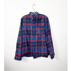 A.P.C. Men's Bruce Blue and Red Plaid Shirt M